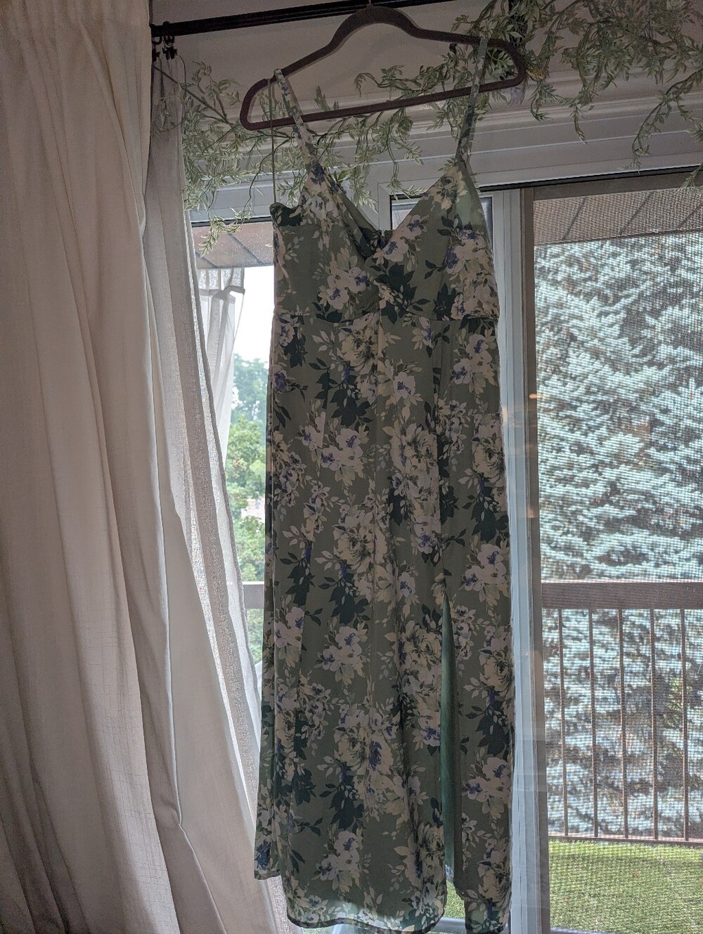 sage green floral midi dress